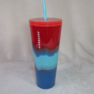 Starbucks Tumbler Summer 2021 Color Wave Red Aqua Blue 24oz Venti Cold Cup